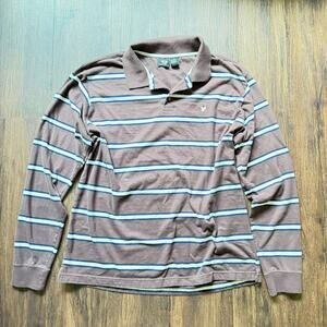 Junction West Stripe Long Sleeve Polo Shirt Men’s XL Brown Blue